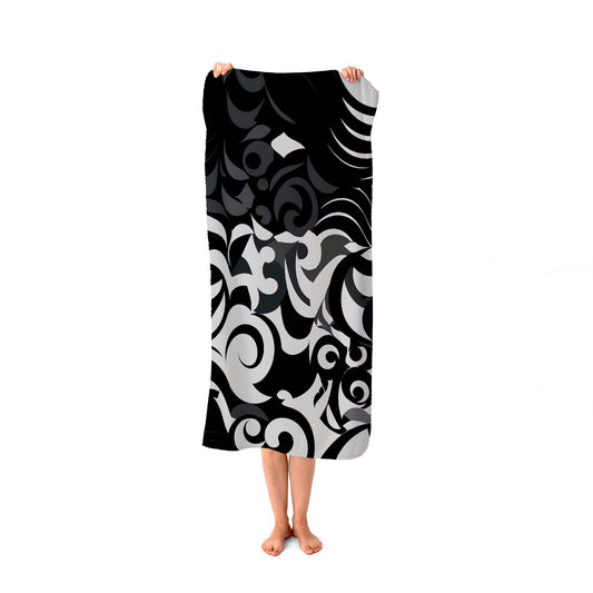 Black Grey Abstract Beach Towel
