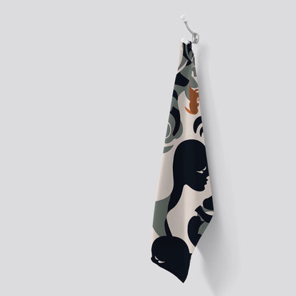 Abstract Grey Brown Silhouette Tea Towel