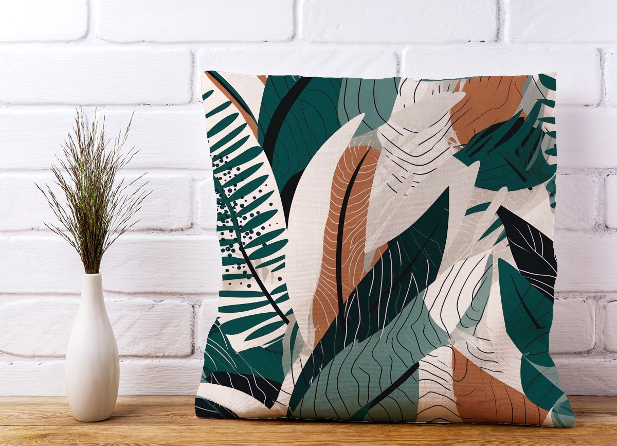 Autumn Tropical Leaves Green Brown Cushions