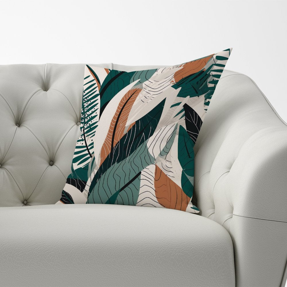 Autumn Tropical Leaves Green Brown Cushions