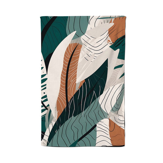 Autumn Tropical Leaves Green Brown Tea Towel