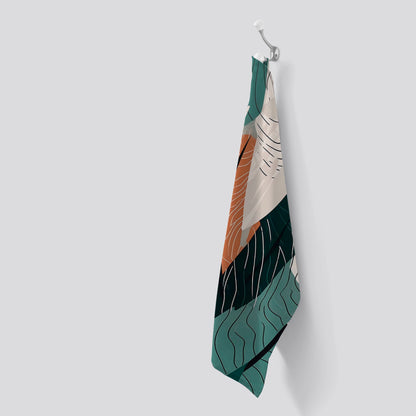 Autumn Tropical Leaves Green Brown Tea Towel