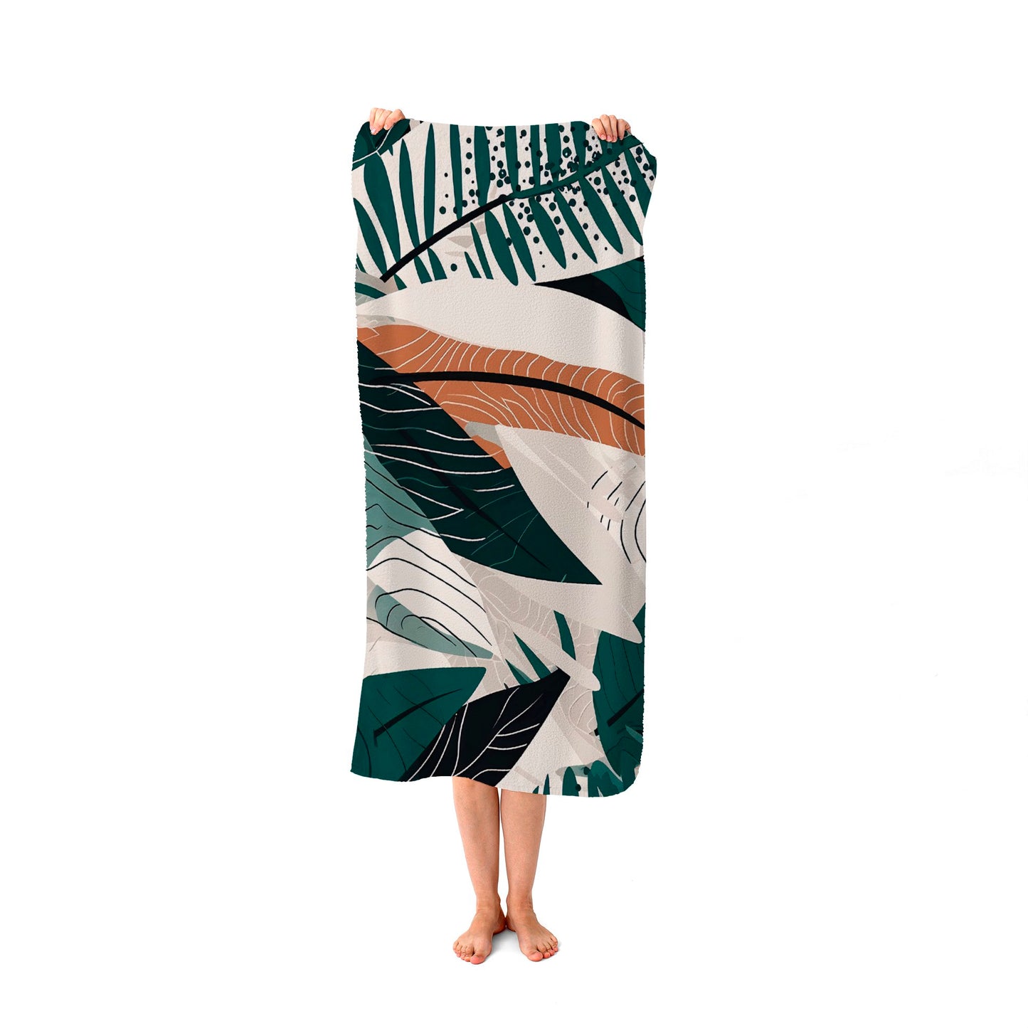 Autumn Tropical Leaves Green Brown Beach Towel