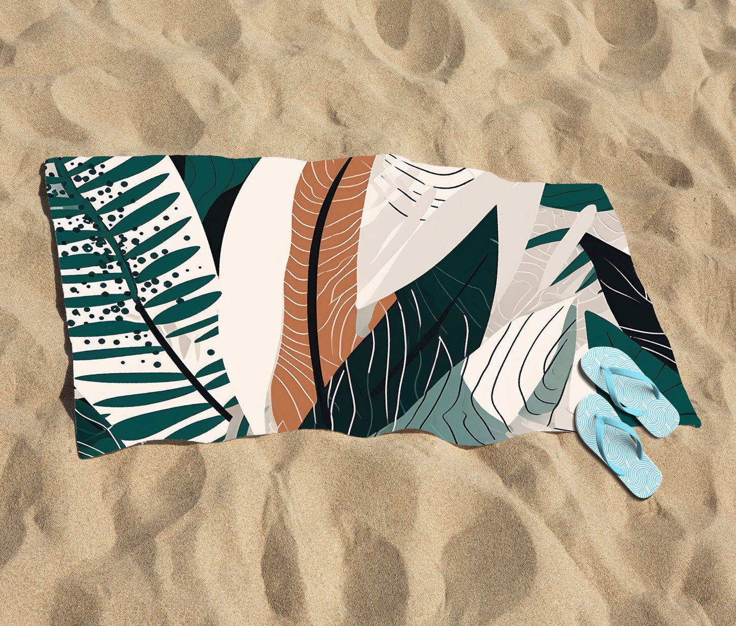 Autumn Tropical Leaves Green Brown Beach Towel