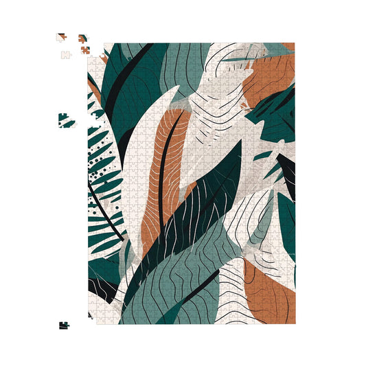 Autumn Tropical Leaves Green Brown Jigsaw Puzzle