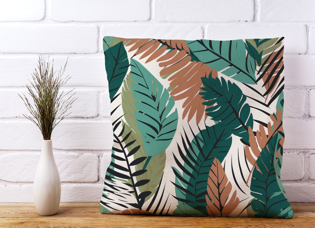 Tropical Floral Leaves Green Brown Cushions