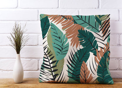 Tropical Floral Leaves Green Brown Cushions