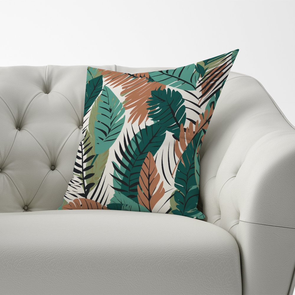 Tropical Floral Leaves Green Brown Cushions