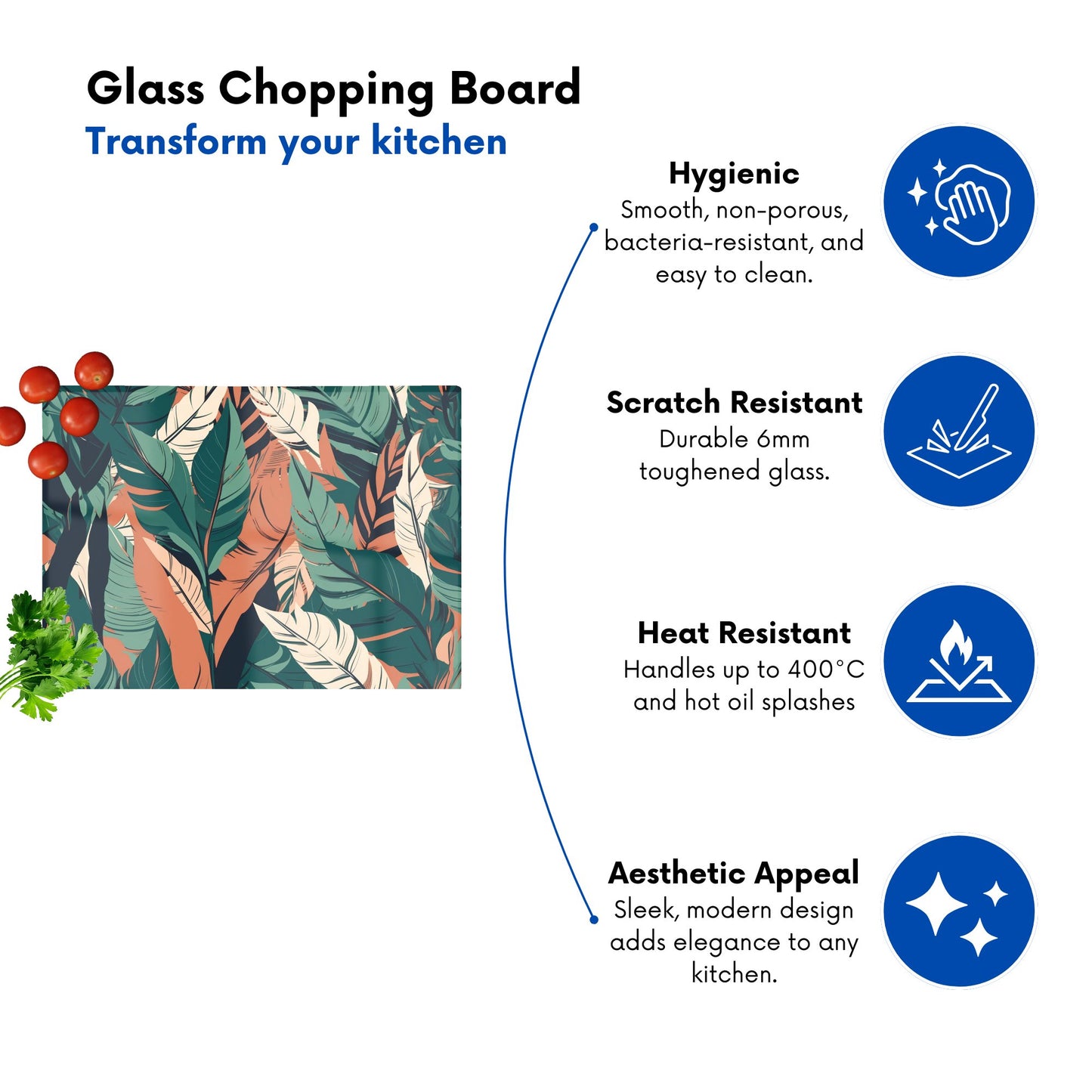 Autumn Tropical Leaves Glass Chopping Board