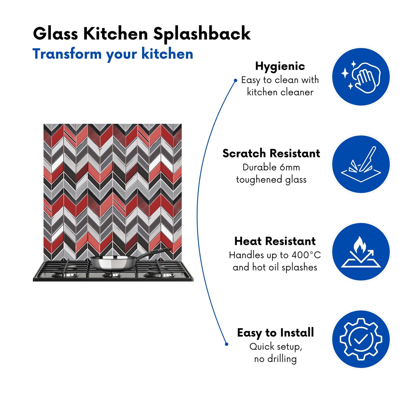 Red Grey Geometric Pattern Kitchen Splashback