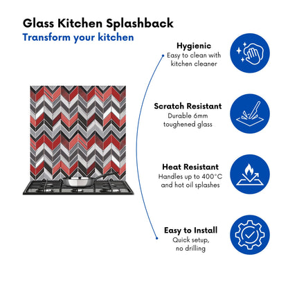 Red Grey Geometric Pattern Kitchen Splashback