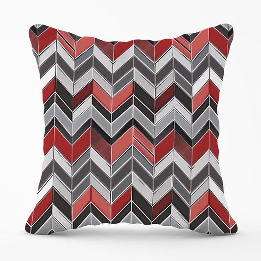Red Grey Geometric Pattern Cushions