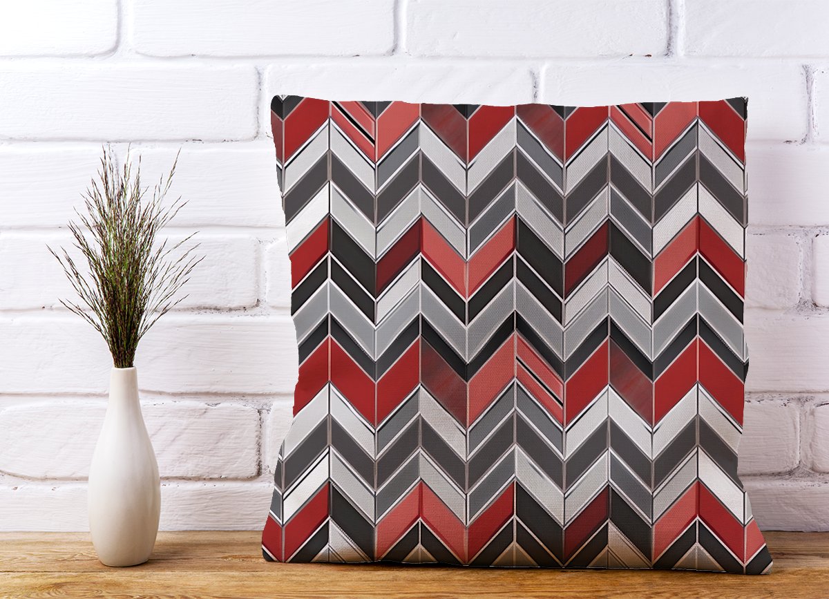Red Grey Geometric Pattern Cushions