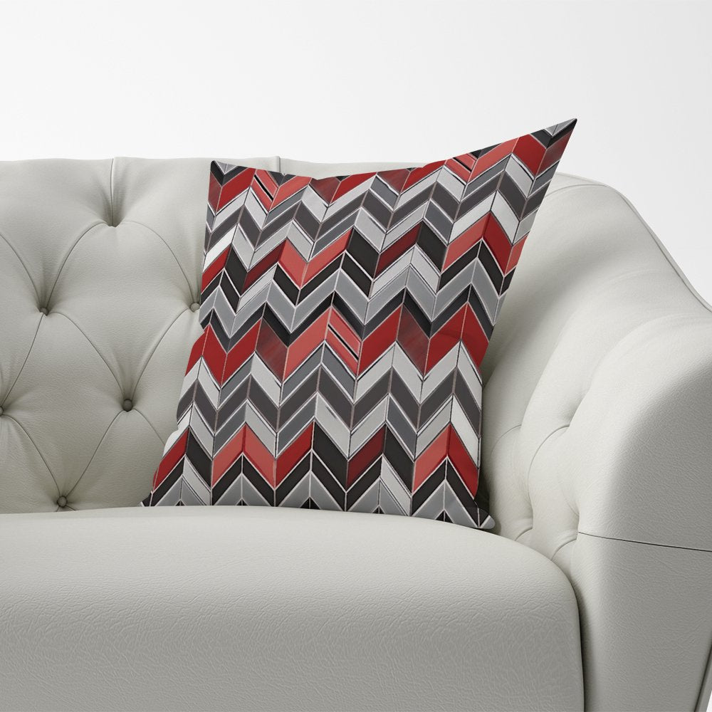 Red Grey Geometric Pattern Cushions