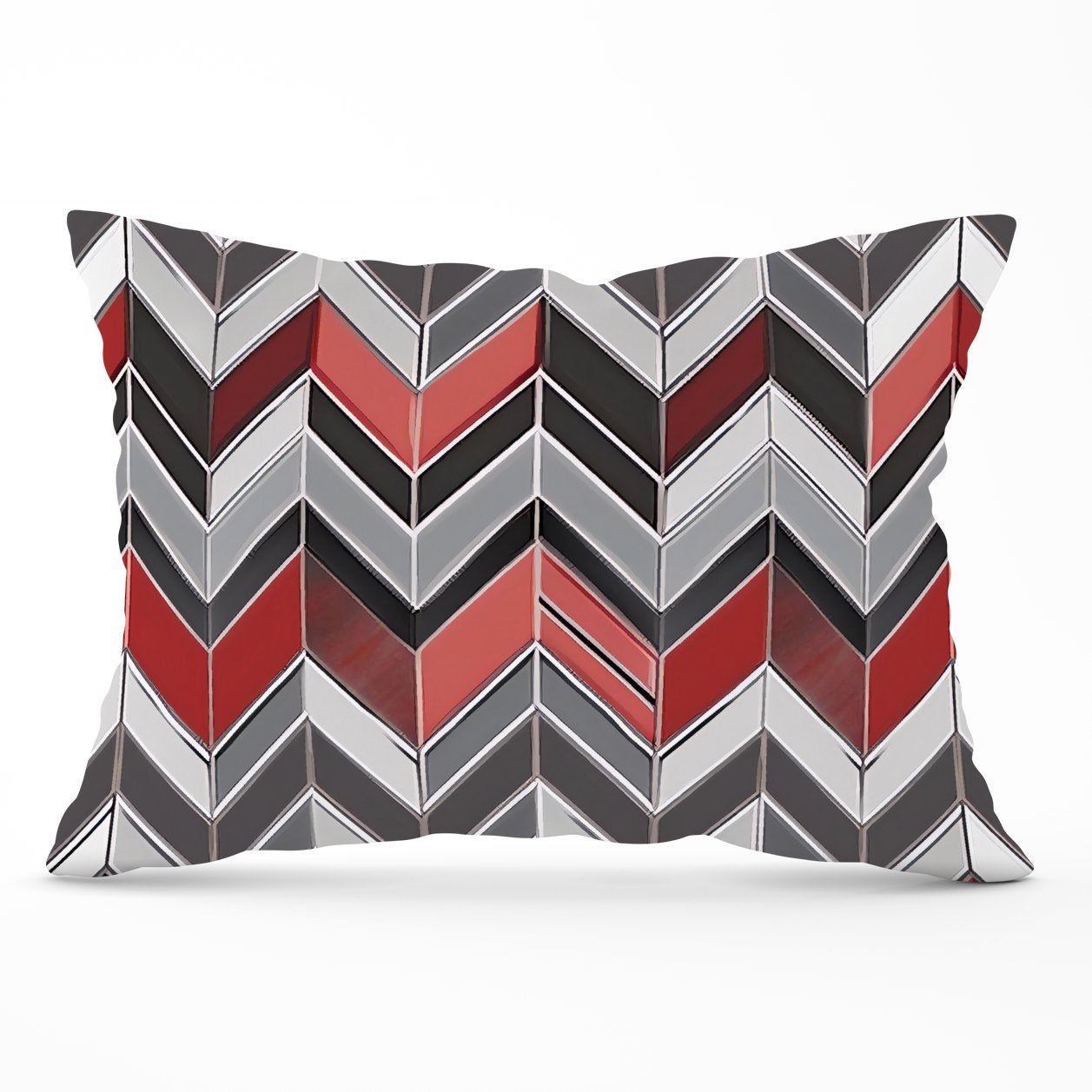 Red Grey Geometric Pattern Cushions