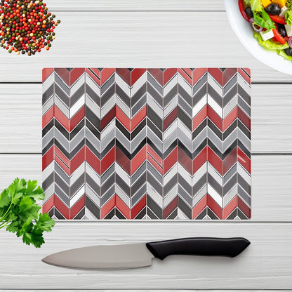 Red Grey Geometric Pattern Glass Chopping Board