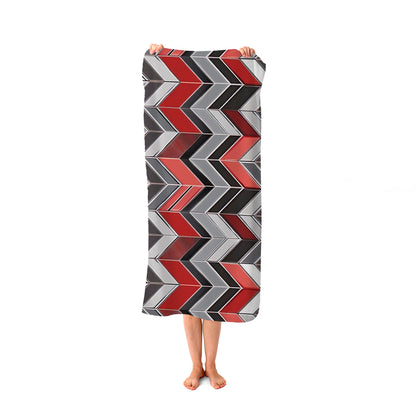 Red Grey Geometric Pattern Beach Towel