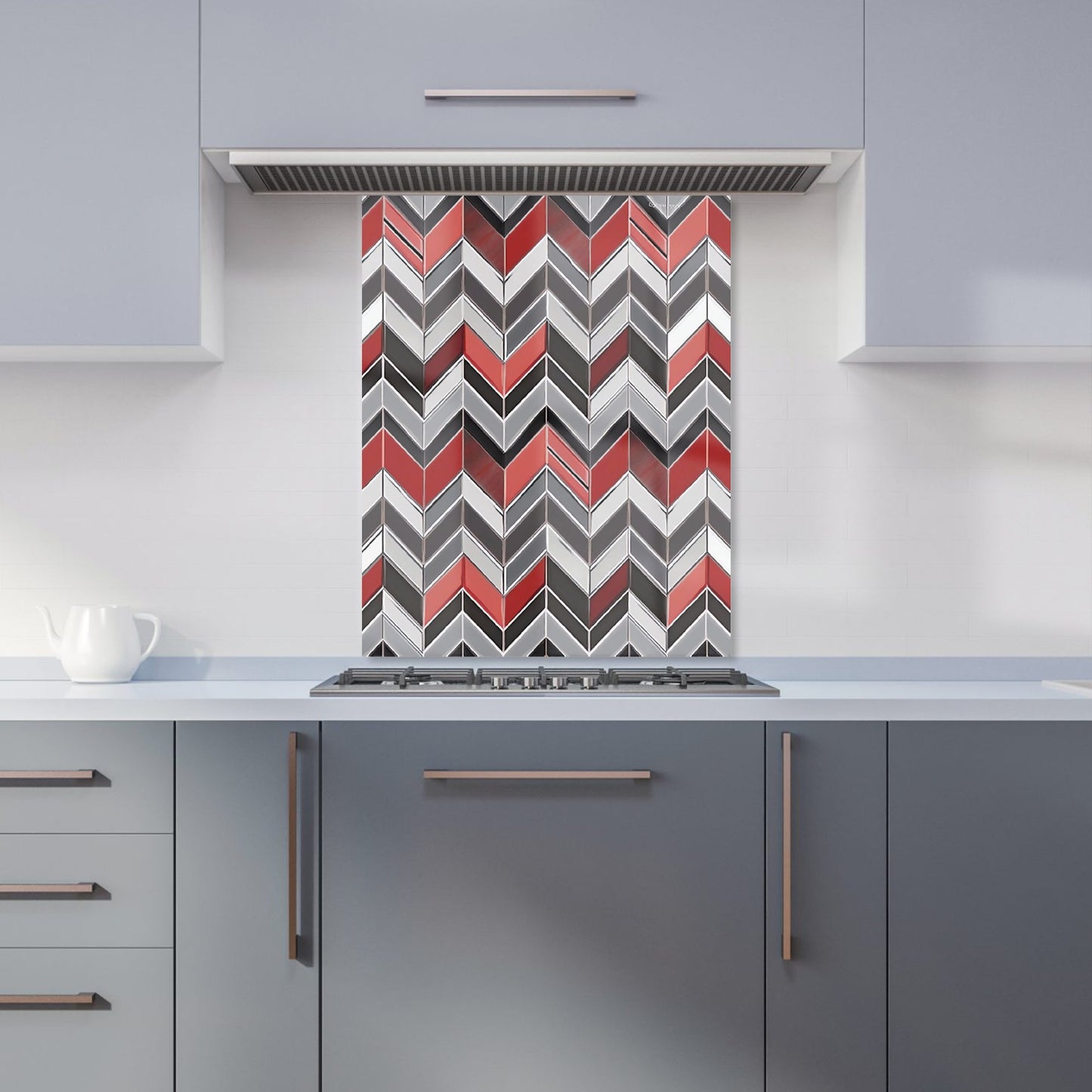 Red Grey Geometric Pattern Kitchen Splashback