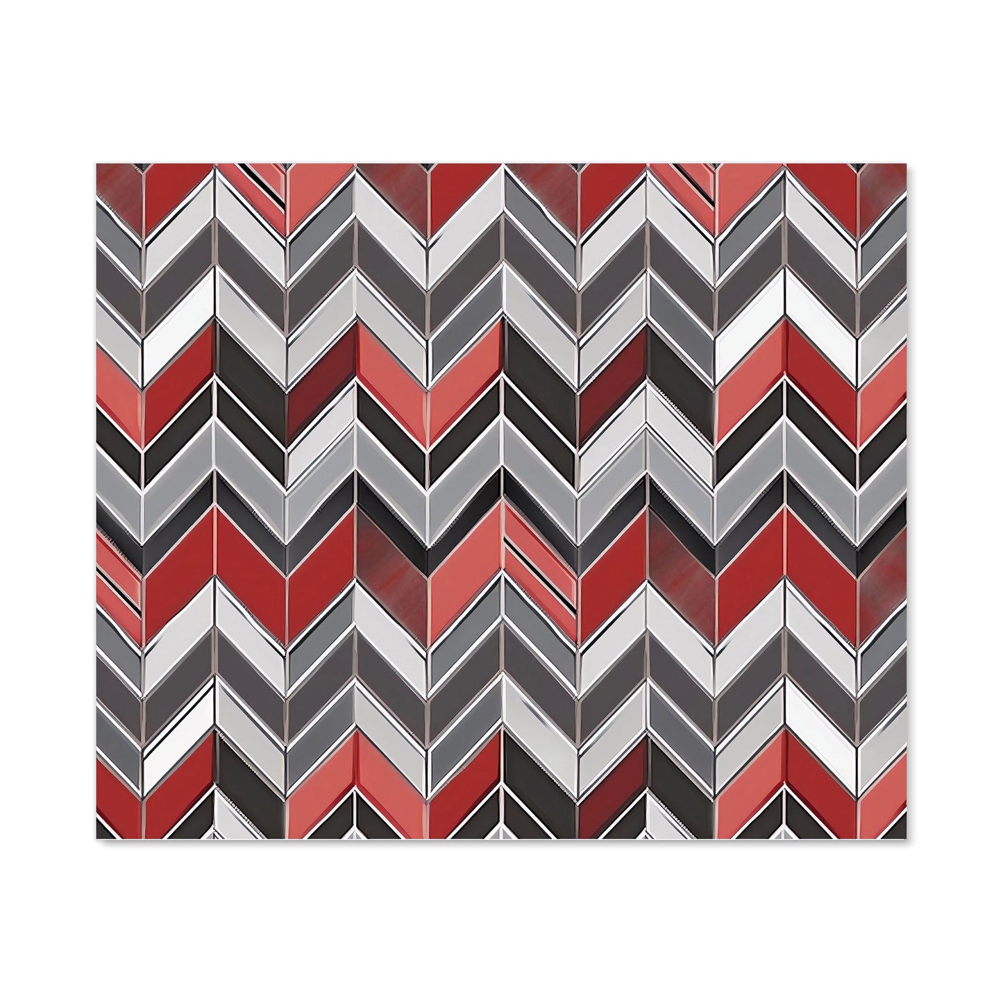 Red Grey Geometric Pattern Kitchen Splashback