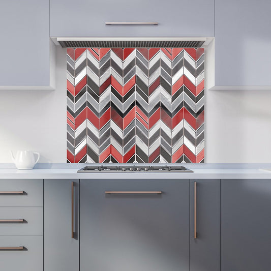 Red Grey Geometric Pattern Kitchen Splashback