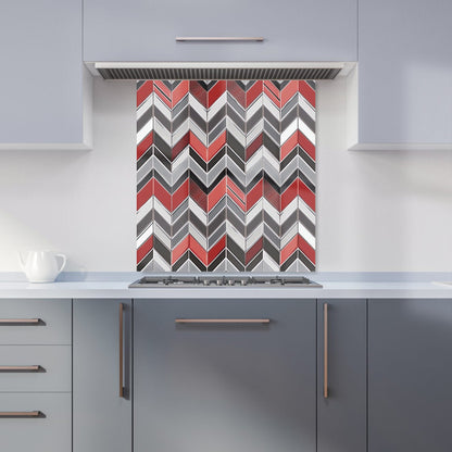 Red Grey Geometric Pattern Kitchen Splashback