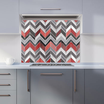 Red Grey Geometric Pattern Kitchen Splashback
