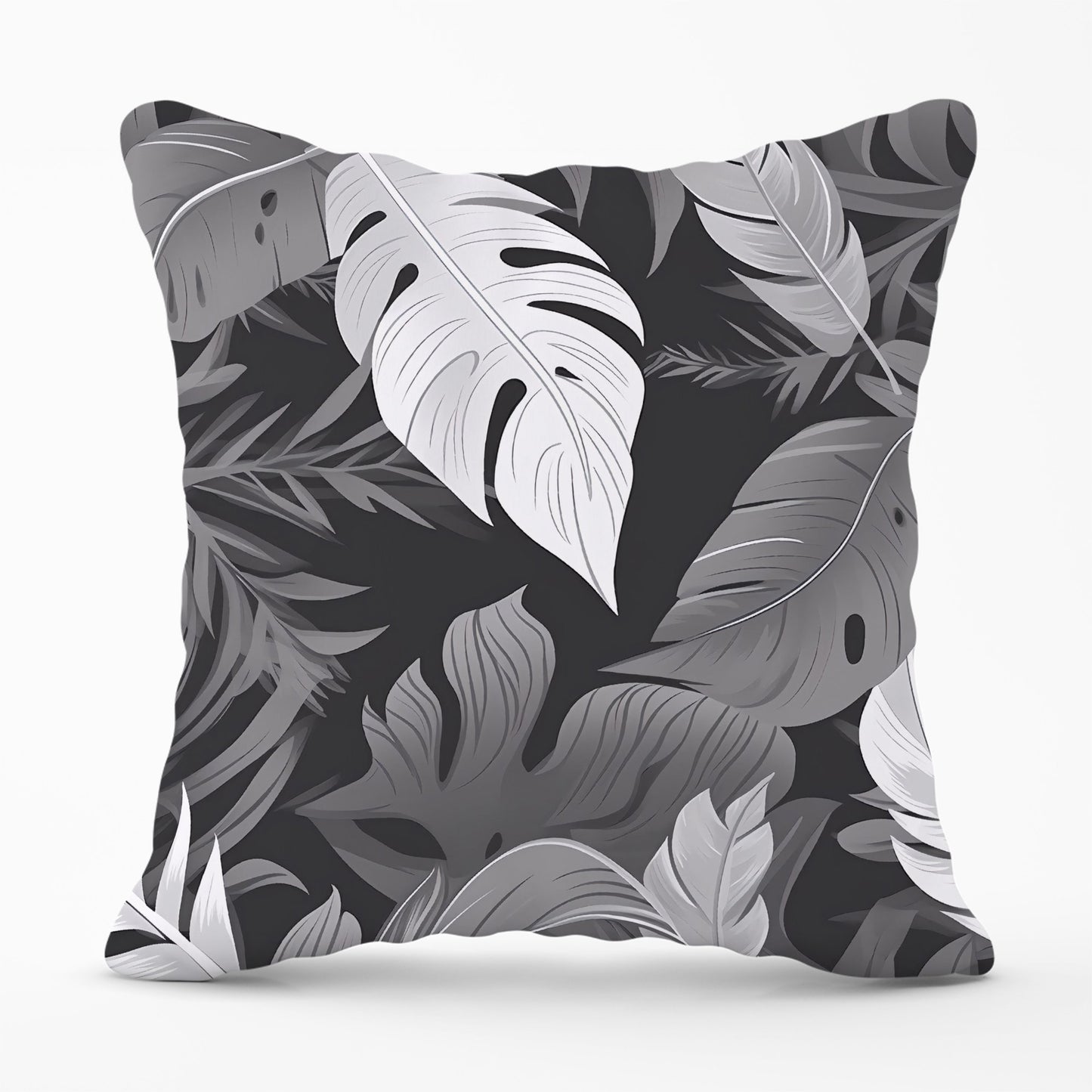 Black White Tropical Leaves Cushions
