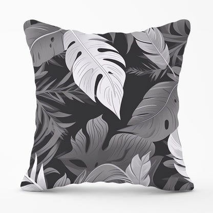 Black White Tropical Leaves Cushions