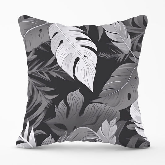 Black White Tropical Leaves Cushions