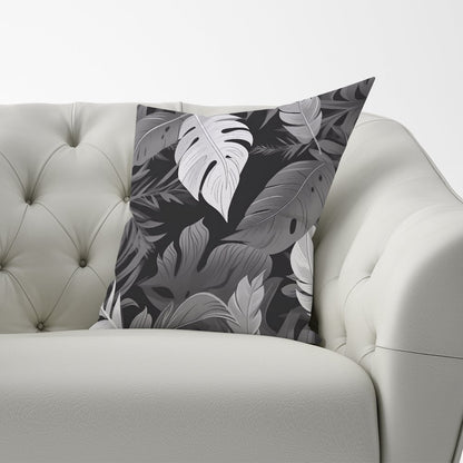 Black White Tropical Leaves Cushions