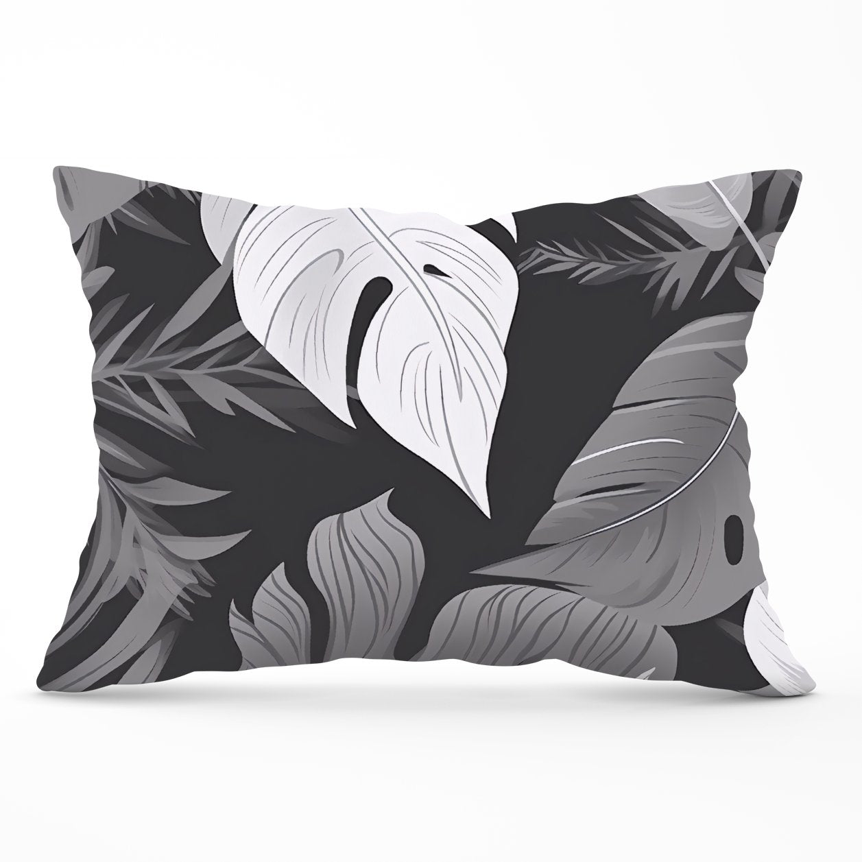Black White Tropical Leaves Cushions