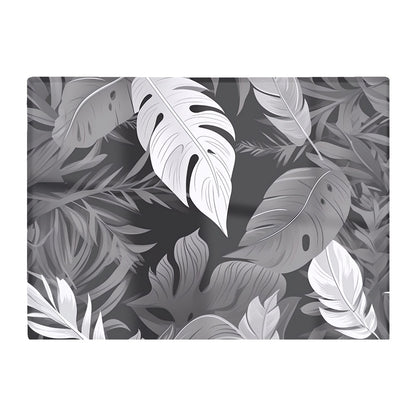 Black White Tropical Leaves Glass Chopping Board