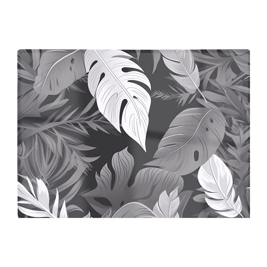 Black White Tropical Leaves Glass Chopping Board