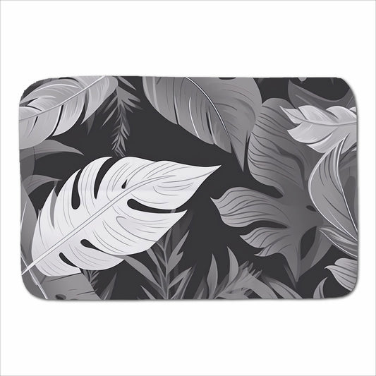 Black White Tropical Leaves Sherpa Blanket