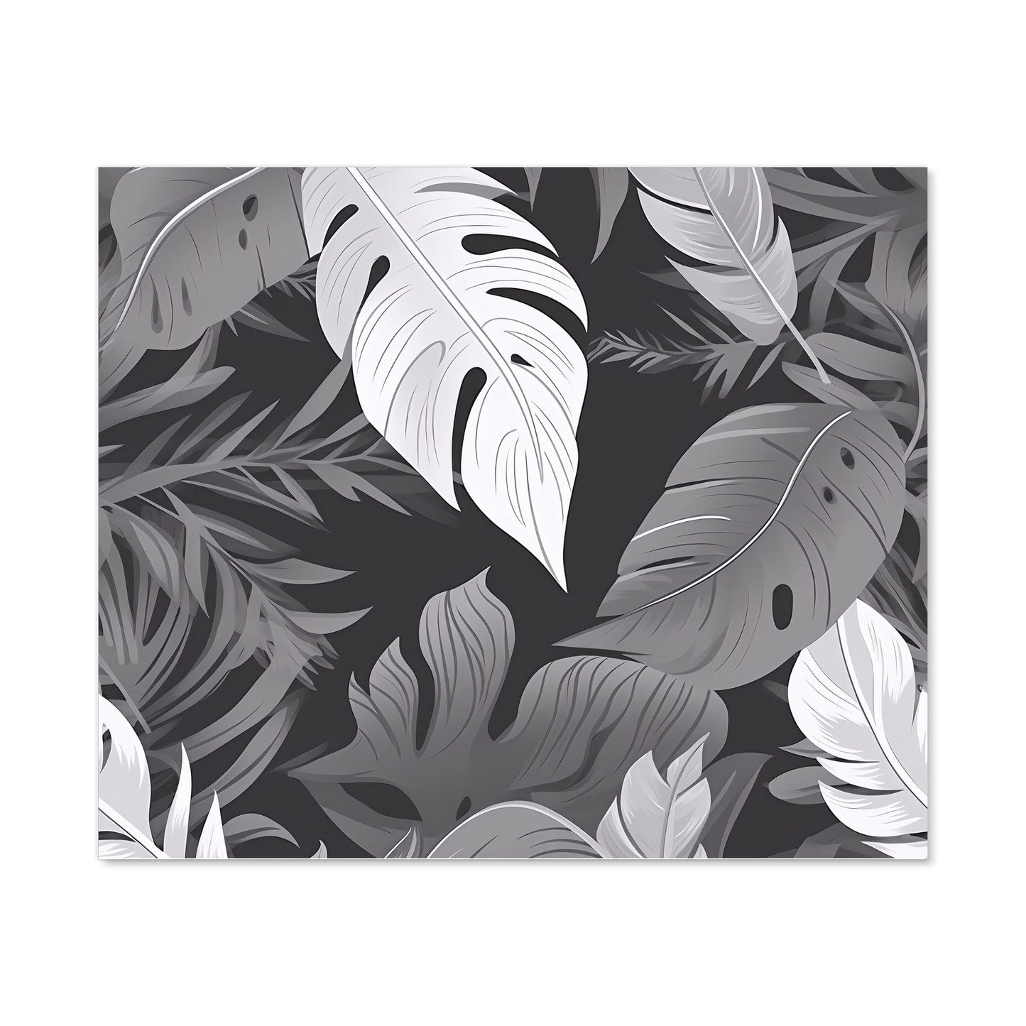 Black White Tropical Leaves Kitchen Splashback