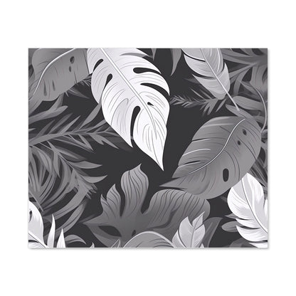 Black White Tropical Leaves Kitchen Splashback