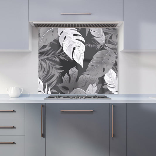 Black White Tropical Leaves Kitchen Splashback