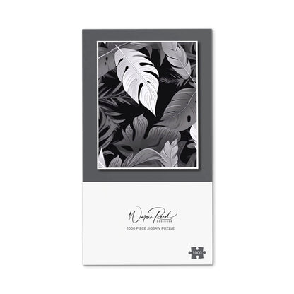 Black White Tropical Leaves Jigsaw Puzzle
