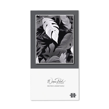 Black White Tropical Leaves Jigsaw Puzzle
