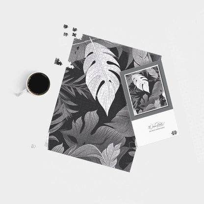 Black White Tropical Leaves Jigsaw Puzzle