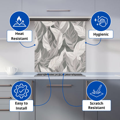 Grey Floral Leaves Kitchen Splashback
