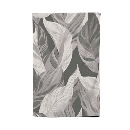 Grey Floral Leaves Tea Towel