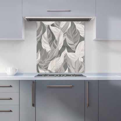 Grey Floral Leaves Kitchen Splashback