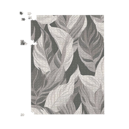 Grey Floral Leaves Jigsaw Puzzle