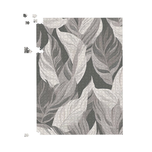 Grey Floral Leaves Jigsaw Puzzle
