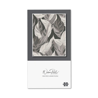 Grey Floral Leaves Jigsaw Puzzle