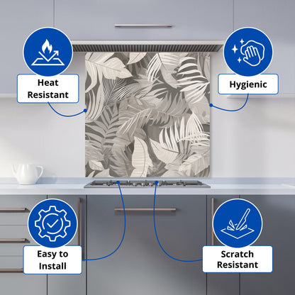 Grey Brown Tropical Leaves Kitchen Splashback