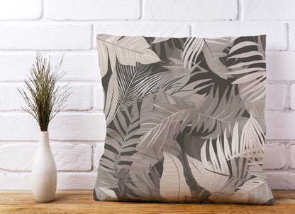 Grey Brown Tropical Leaves Cushions
