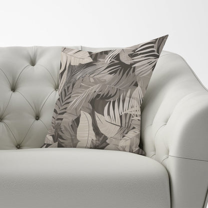 Grey Brown Tropical Leaves Cushions