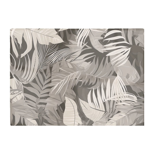 Grey Brown Tropical Leaves Glass Chopping Board